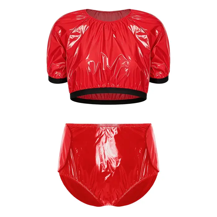 Maillot de bain pour femmes à besoins spéciaux, vêtements adaptatifs en vinyle imperméable, haut court à manches courtes et short de couvrance à crochets
