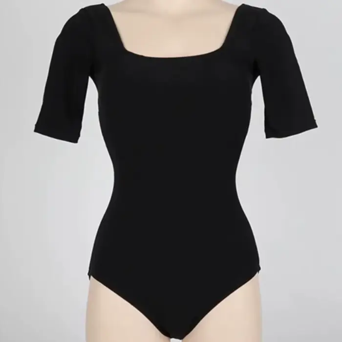 Maillot de bain coréen uni ajouré, design slim, dos nu en résille, taille haute, manches courtes, po