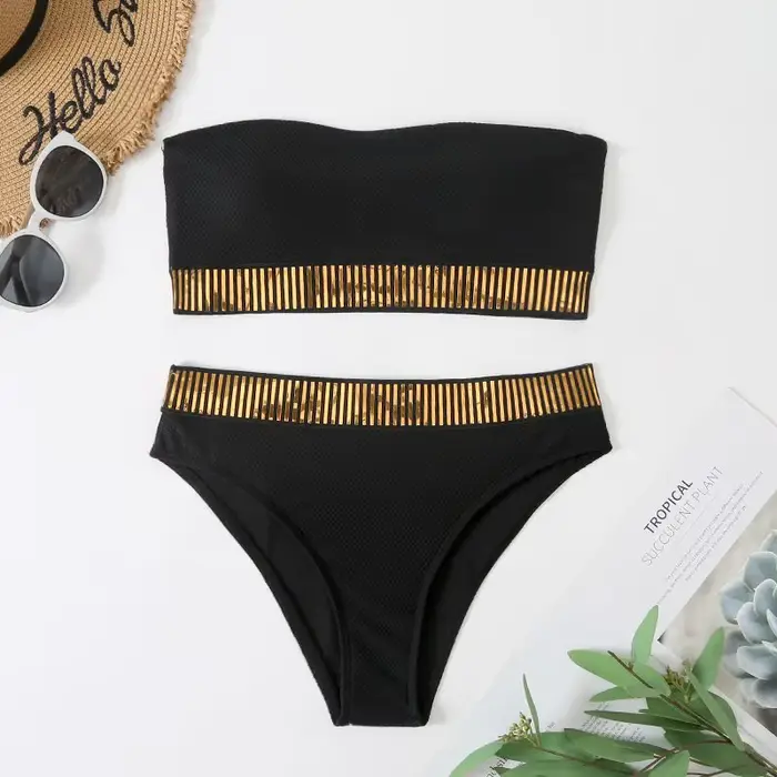 Sexy Bandeau taille haute Bikini 2025 femmes Triangle maillot de bain point détail maillots de bain 