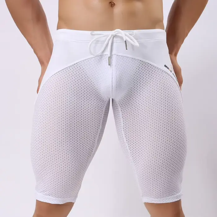 Short de bain moulant Brave Person pour homme, maillot de bain en maille, caleçon de bain long, slip
