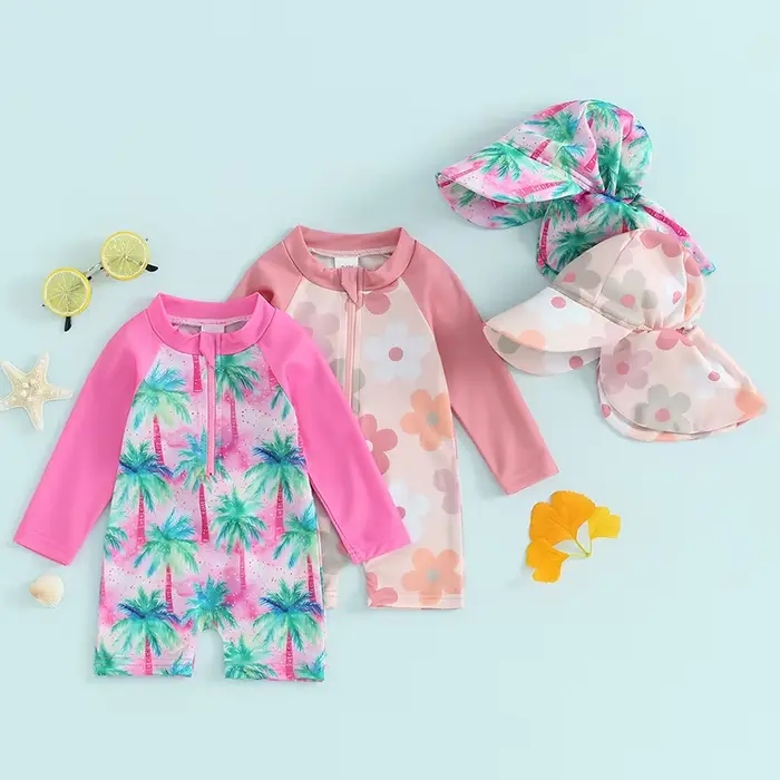 Veoraitiin-Maillot de bain pour nouveau-né fille, manches longues, fermeture éclair, protection anti-éruption, plage, été