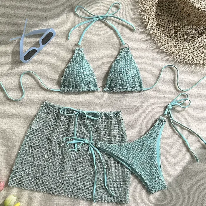 Maillot de bain 3 pièces à bretelles et découpes pour femme avec jupe