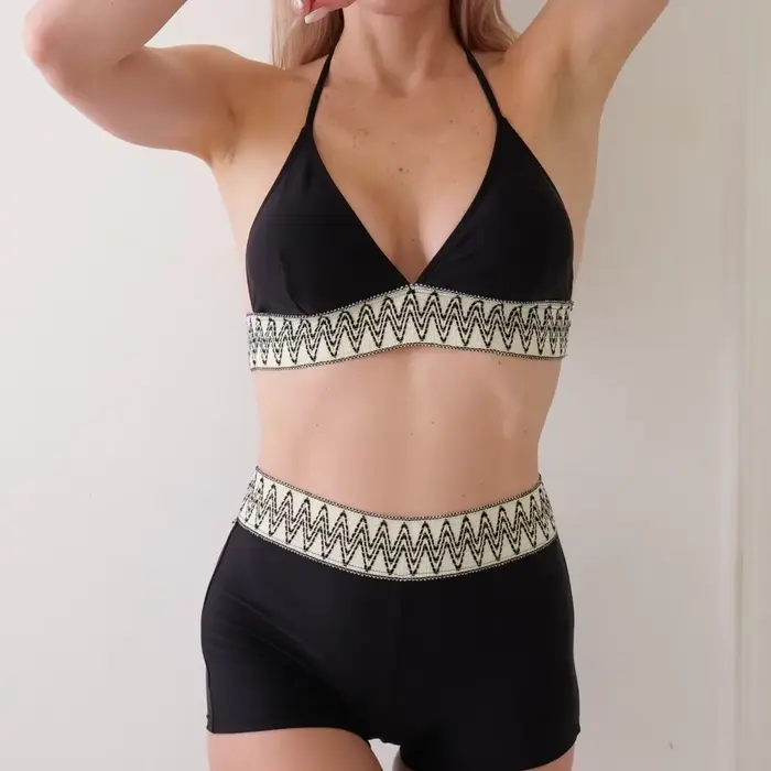 Maillot de bain bikini sexy taille haute monochromatique