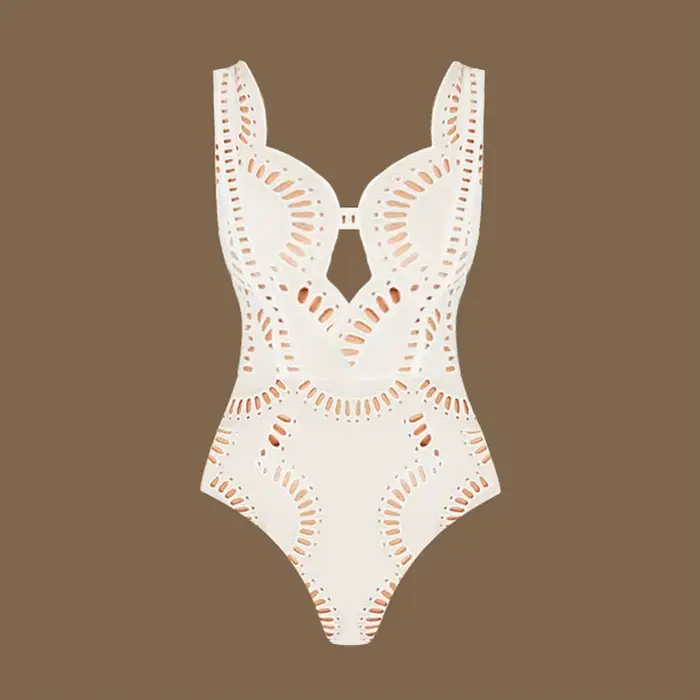 Flaxmaker 2025 été couleur unie évider une pièce maillot de bain ensembles femme Sexy col en V profo
