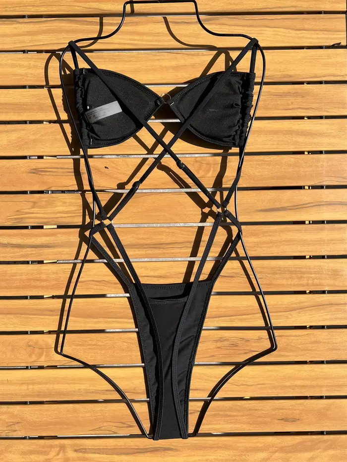 Micro maillot de bain à paillettes noires