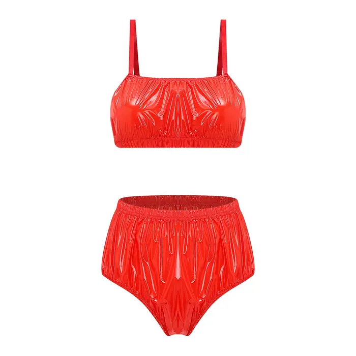 Maillot de bain bikini métallisé brillant pour femme, deux pièces, sans rembourrage, sans armatures,