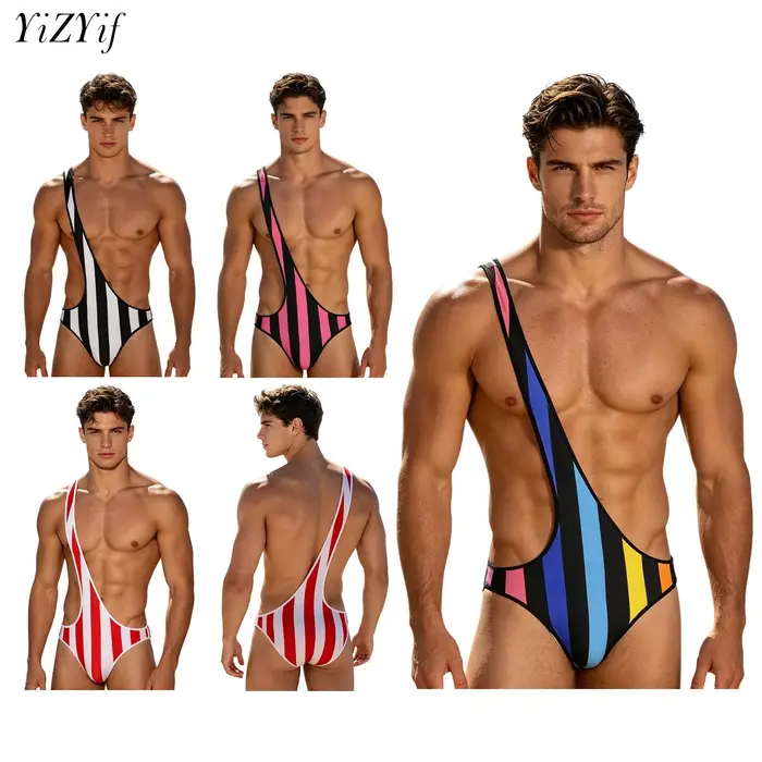 Maillot de bain homme une épaule rayé