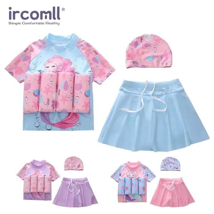 Ircomll nouveaux enfants flottaison maillots de bain enfant en bas âge fille 3 pièces maillots de bain enfants princesse flottabilité maillots de bain enfants plage maillot de bain