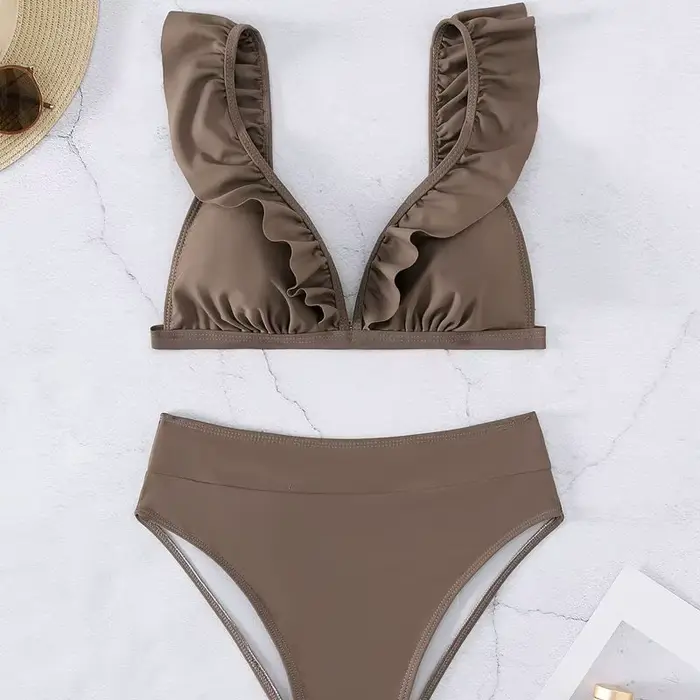 Maillot de bain deux pièces à volants pour femmes