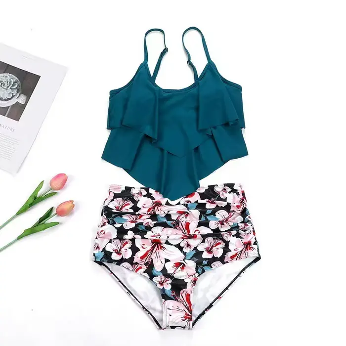 Maillot de bain séduisant élégant noir Double volants maillot de bain dos nu amovible rembourré Biki