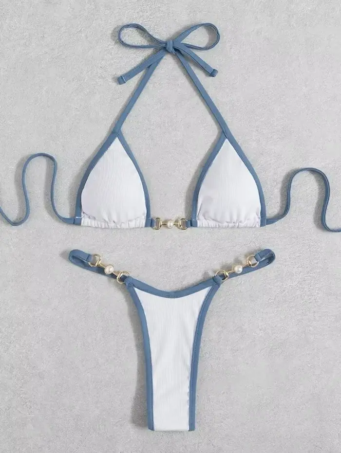 Maillot de bain femmes solide Sexy Bikini ensemble à lacets maillots de bain licou maillot de bain é