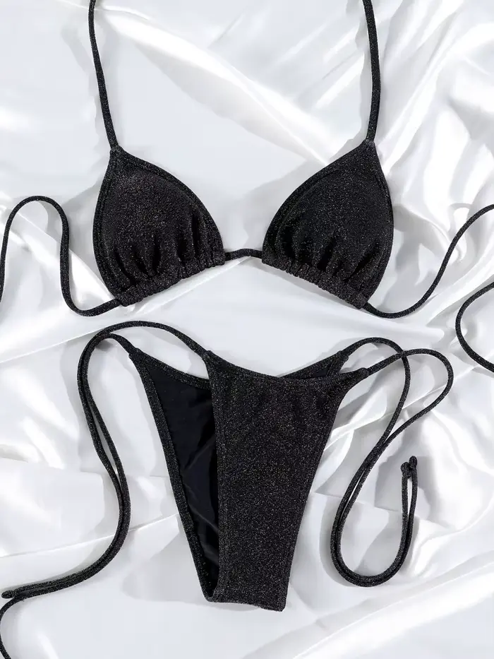 Bikinis brillants bordés maillot de bain avec cravates 2025 Biquinis maillots de bain sexy femmes ma