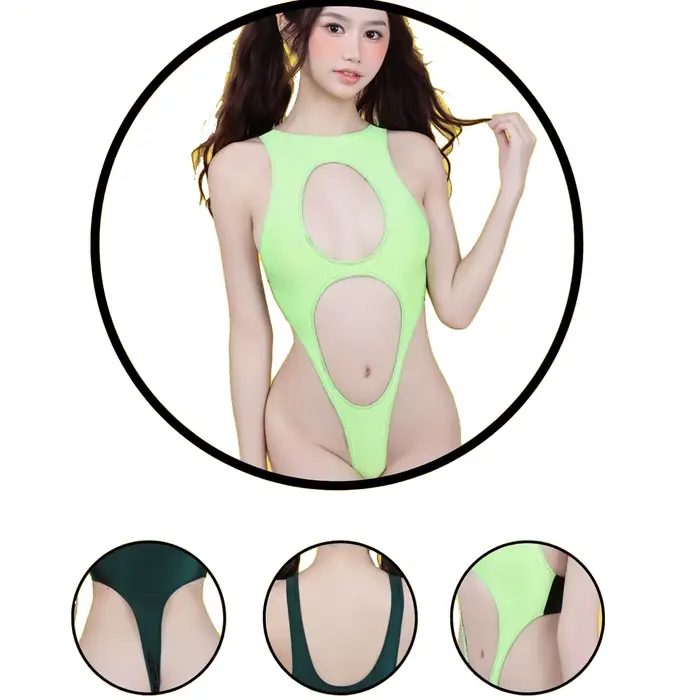 Femmes Sexy brillant une pièce Double creux couleur bloc sans manches haute fente string maillots de bain serré body maillot de bain maillots de bain