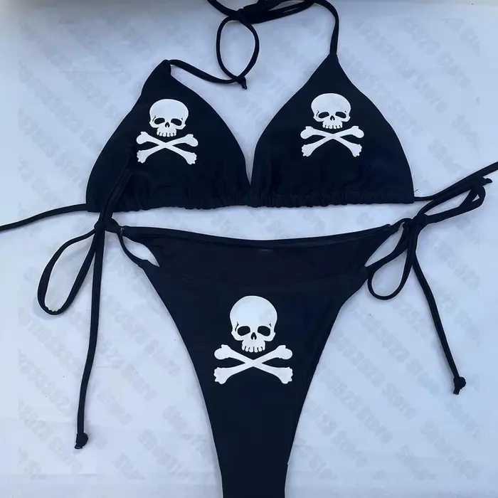 Punk Skull Goth Bikini, Emo Girl Sexy, Crop Top, Vêtements gothiques, Accessoires Harajuku