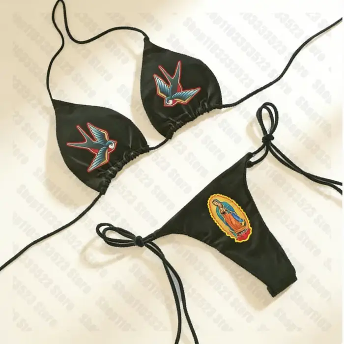 Ensemble de bikini esthétique à motifs graphiques pour femme, style punk, trashy, rétro, années 2000
