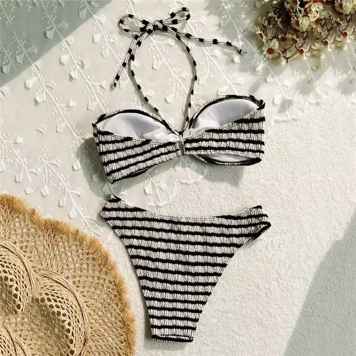 Ensembles de bikinis bandeau à imprimé rayé et à nouer, maillot de bain sexy froncé pour femme, style brésilien, collection 2026
