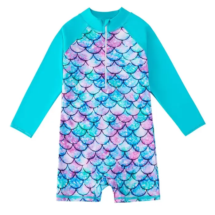 Maillot de bain d'été pour enfants, manches longues, sirène, une pièce, protection UV, combinaison de surf pour filles