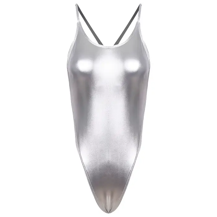 Maillot de bain une pièce pour femme, effet peau de serpent, métallisé brillant, dos nu, coupe haute