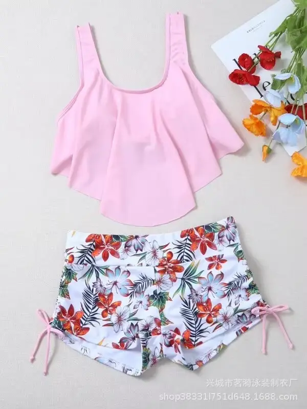 Maillot de bain deux pièces à volants pour femmes, ensemble tankini, sport, plage, piscine, été, 202