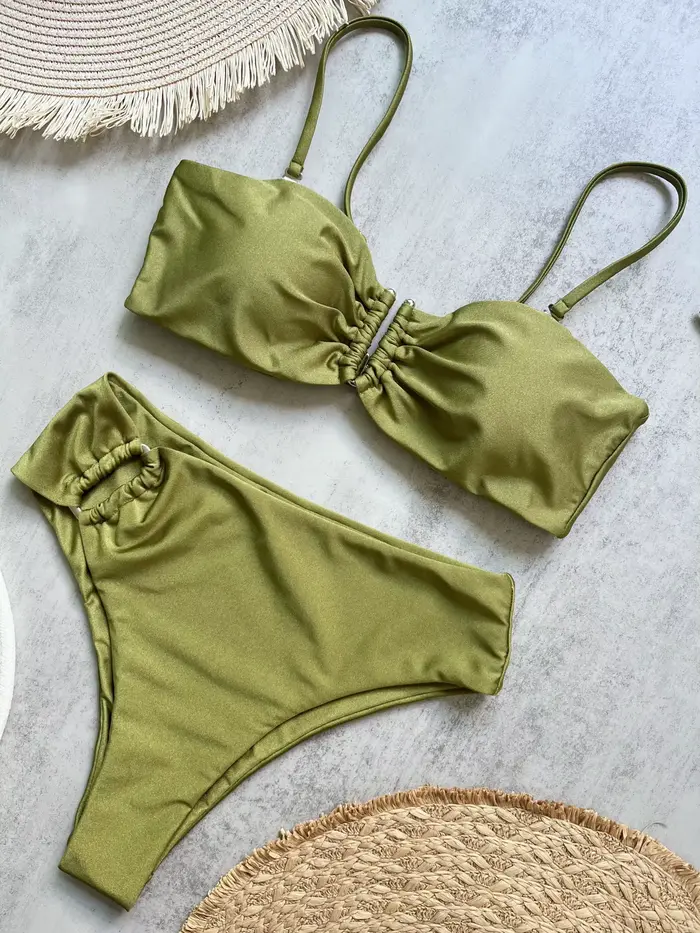 Bikini bandeau push-up pour femme 2026, maillot de bain sexy, ensemble bikini brésilien, string, maillot de bain uni, tenue de plage