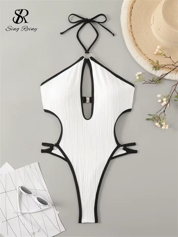 SINGREINY évider licou Bikini maillots de bain gaine irrégulière body court mode femmes dos nu plage