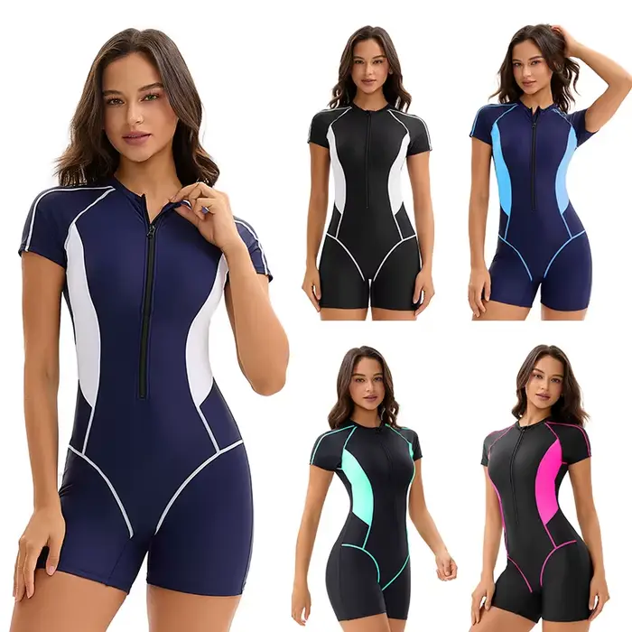 Maillot de bain une pièce athlétique à manches courtes pour femmes