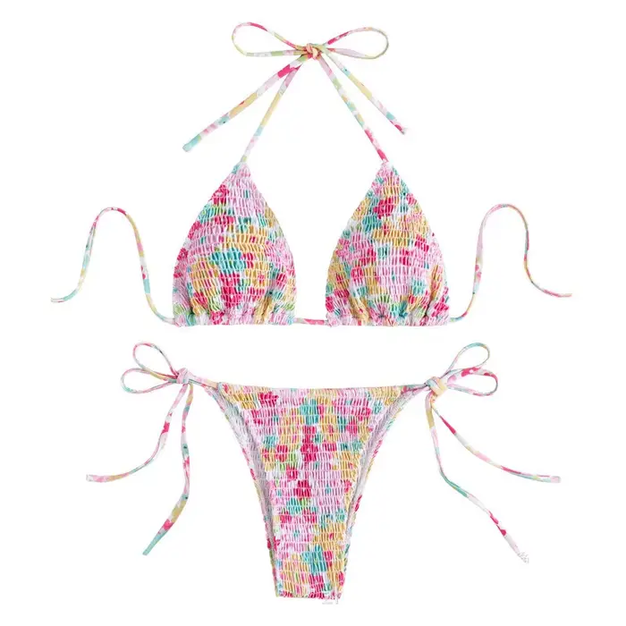 Maillot de bain imprimé floral, sexy, col licou, ensemble deux pièces, haut, audithong, bikini, tank