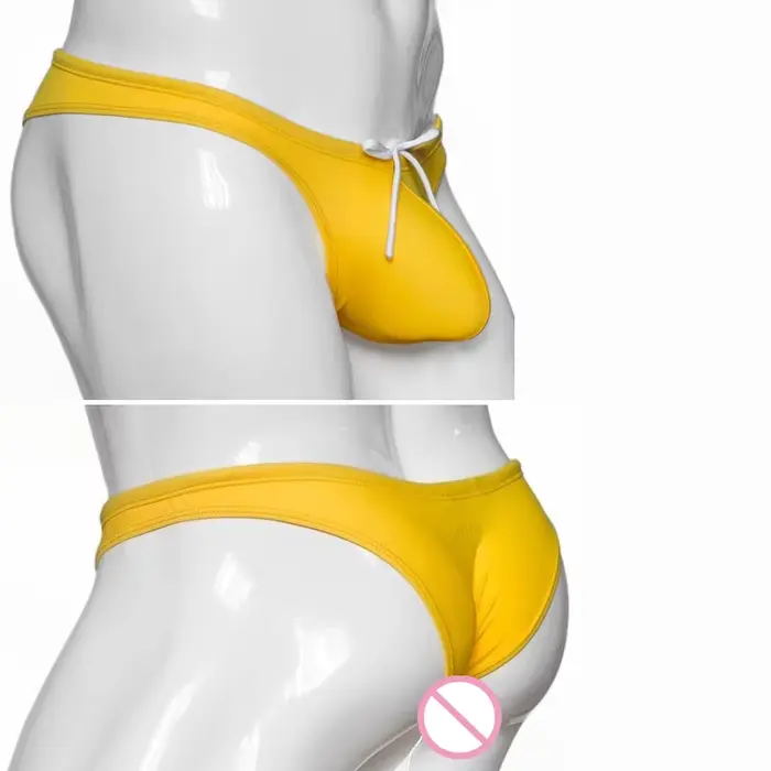 Slip de bain jaune taille basse pour homme, style string, caleçon de bain, short de piscine et de pl