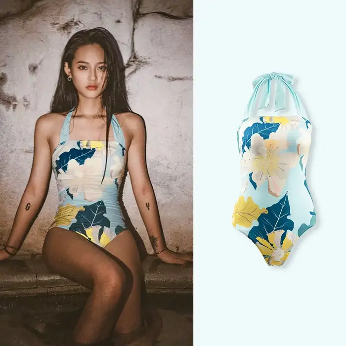 Nu-juune femmes Sexy imprimé fleuri taille haute une pièce maillot de bain maillot de bain Premium m