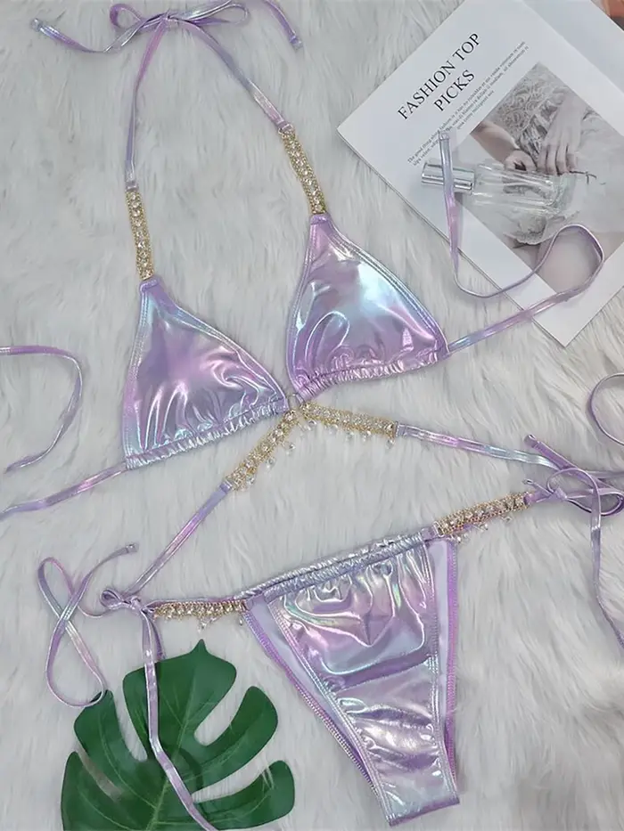 Bikini en similicuir PU pour femme
