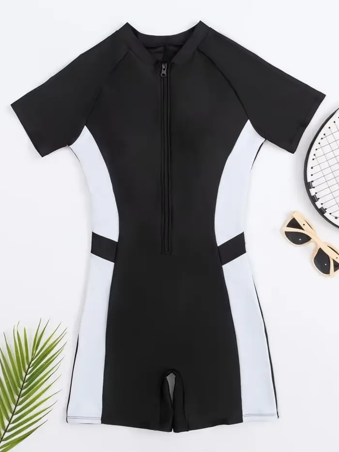 Maillot de bain complet pour femmes, nouveau Style de natation, noir, manches courtes, une pièce, Sh