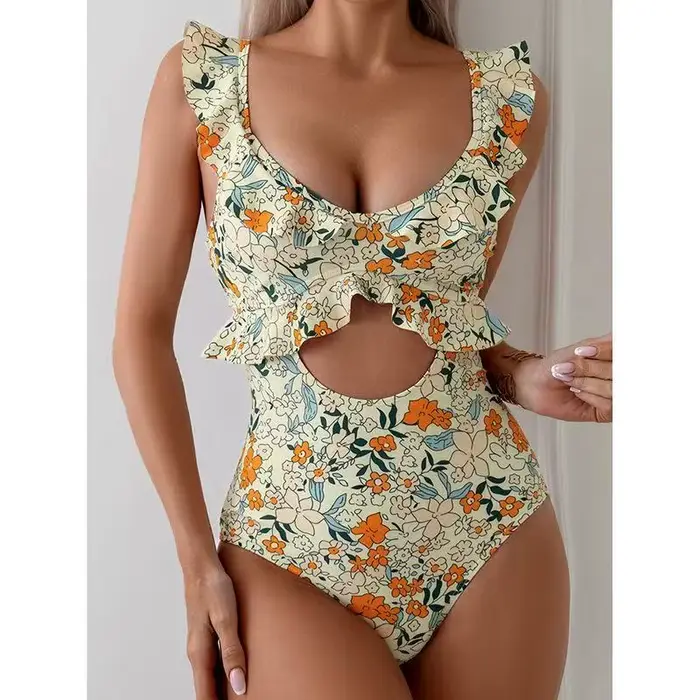 Nouveau Maillot de Bain Femme 2026 Une Pièce Bikini Floral Volants Plage Été Monokini Biquinis Femme