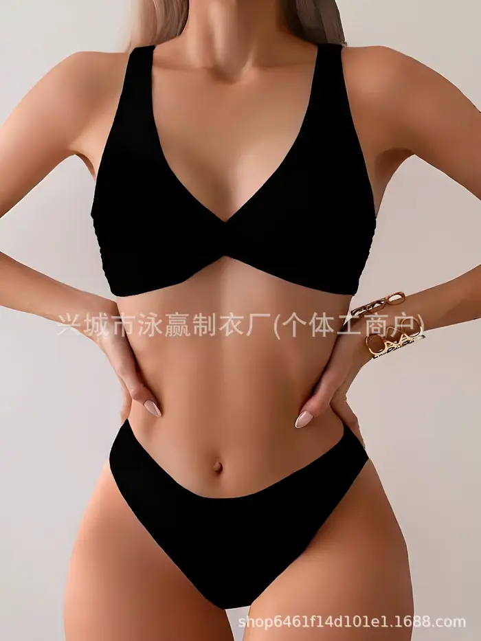 Maillot de bain une pièce, coupe cintrée, sportif, beau dos, col en V, couleur unie, pour femmes, ha
