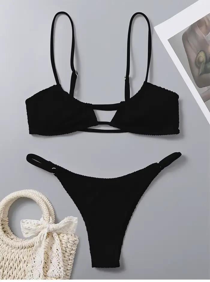 Mini bikini côtelé sexy pour femme, string, maillot de bain, costume solide, maillots de bain, 600, 