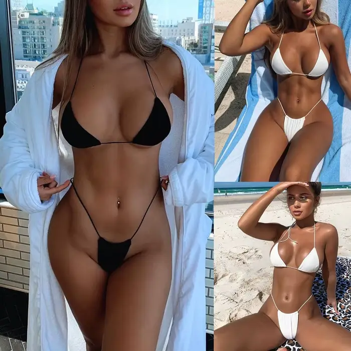 Ensemble de bikini pas cher et abordable, maillot de bain sexy pour femme, idéal pour les fêtes à la piscine, bikini triangle doux avec lacets, maillot de bain de plage