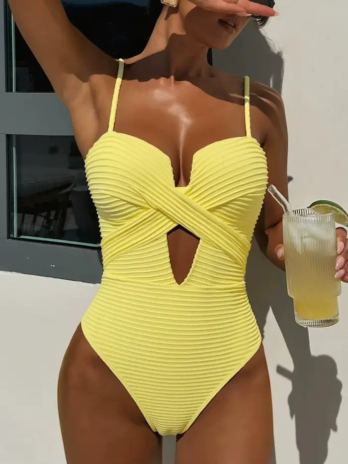 Sexy jaune maillots de bain femmes 2026 évider croix mince ventre contrôle une pièce maillot