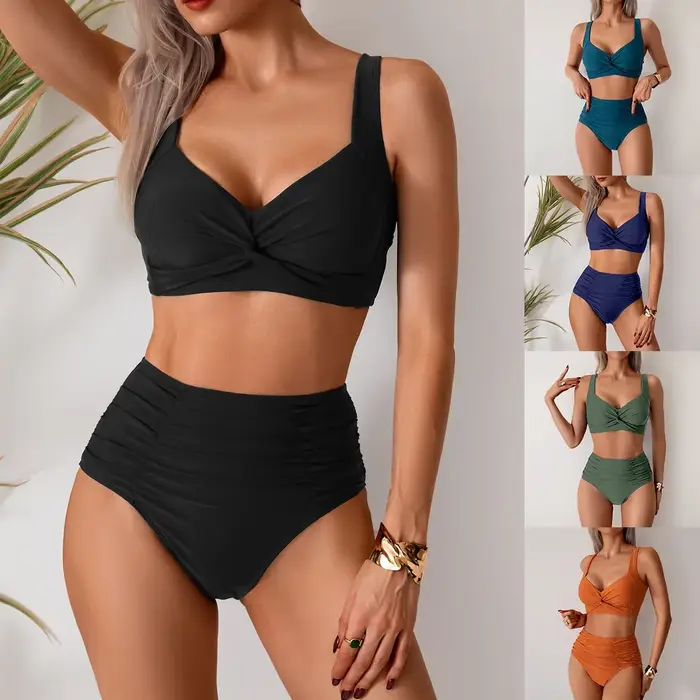 Maillot de bain bikini taille haute sexy pour femme, nouvelle collection transfrontalière, deux pièces, mode plage sensuelle, provenance Chine continentale