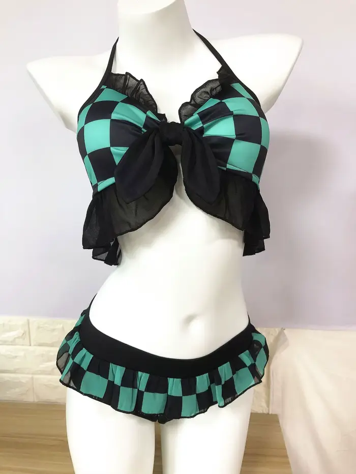 Costume de Cosplay Nezuko Shinobu pour femmes adultes, Anime japonais, Bikini, plage, Halloween, ens