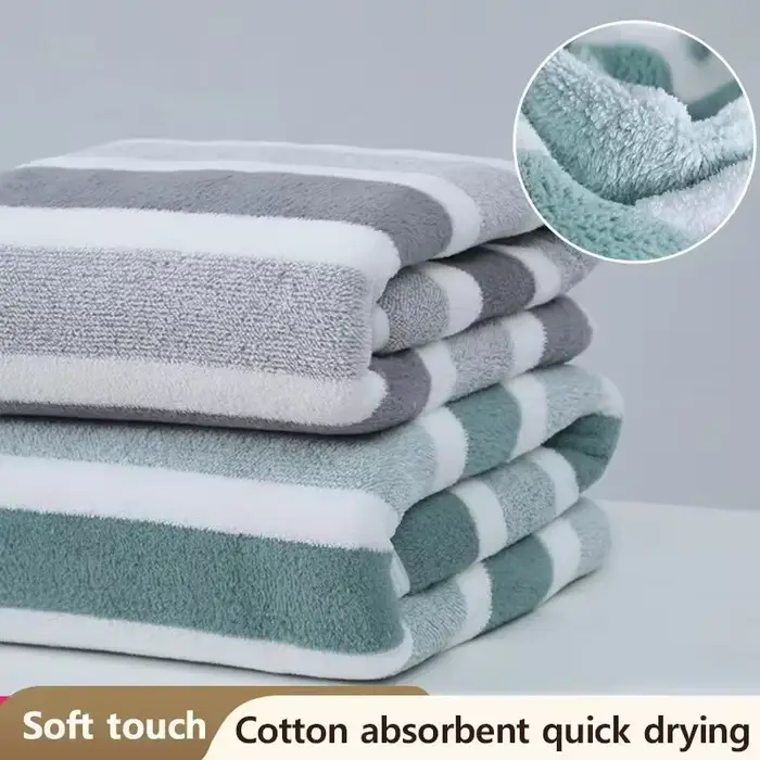 Titre optimisé : serviette de bain en polaire corail épaisse – Rayure large et douce et absorbante