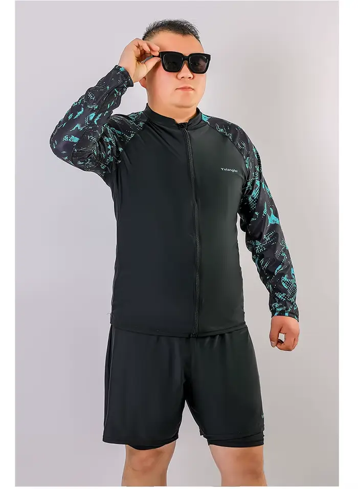 Maillot de bain 2 pièces pour hommes, grande taille, manches longues, avec faux deux shorts, bon éla