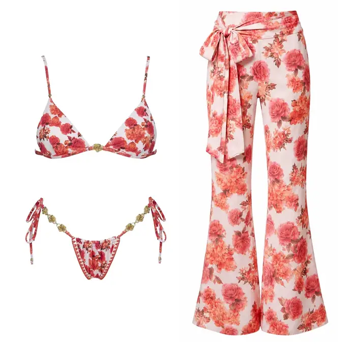 Maillot de bain bikini sexy avec jupe imprimée, maillot de bain brésilien 3 pièces pour femme, tenue de plage, jupe trapèze, été