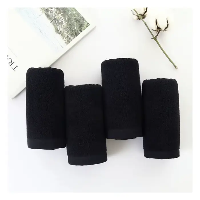 Noir grande serviette de bain coton épais douche visage serviettes maison salle