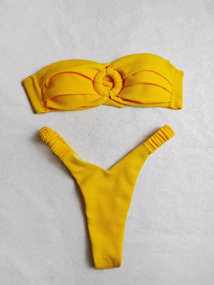 Maillot de bain brésilien solide pour femmes, micro bikini push-up, ensemble deux pièces sexy, culot
