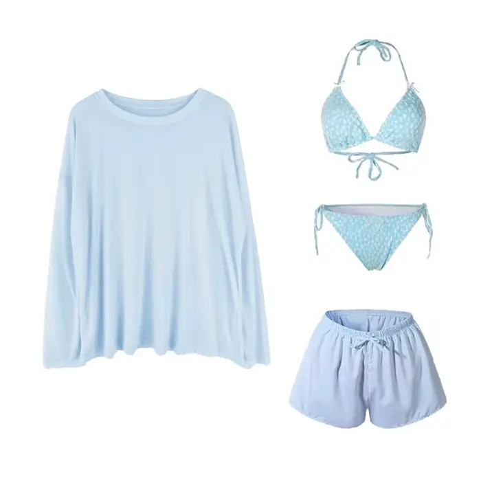 Ensemble de maillots de bain pour femmes à lacets, maillot de bain en maille transparente, 4 pièces,