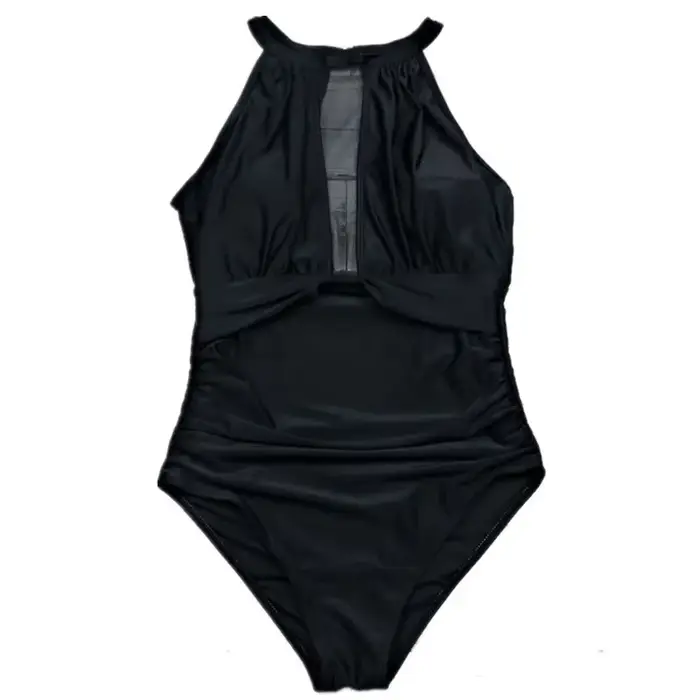 Maillot de bain une pièce pour femme, transparent, monochrome, taille moyenne, froncé, corps saillan