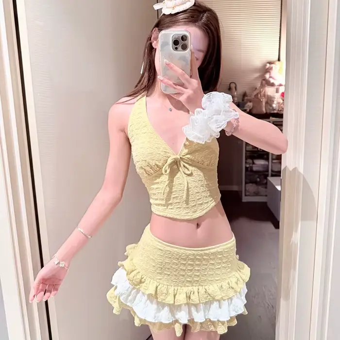 Maillot de bain deux pièces pour femme, style français, pour les vacances à la plage