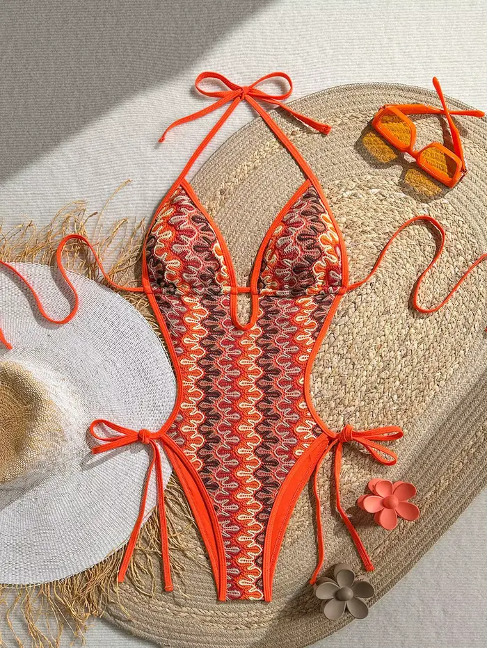 Maillot de bain une pièce sexy pour femme, nouveau style américain, bretelles ajourées, jacquard, po
