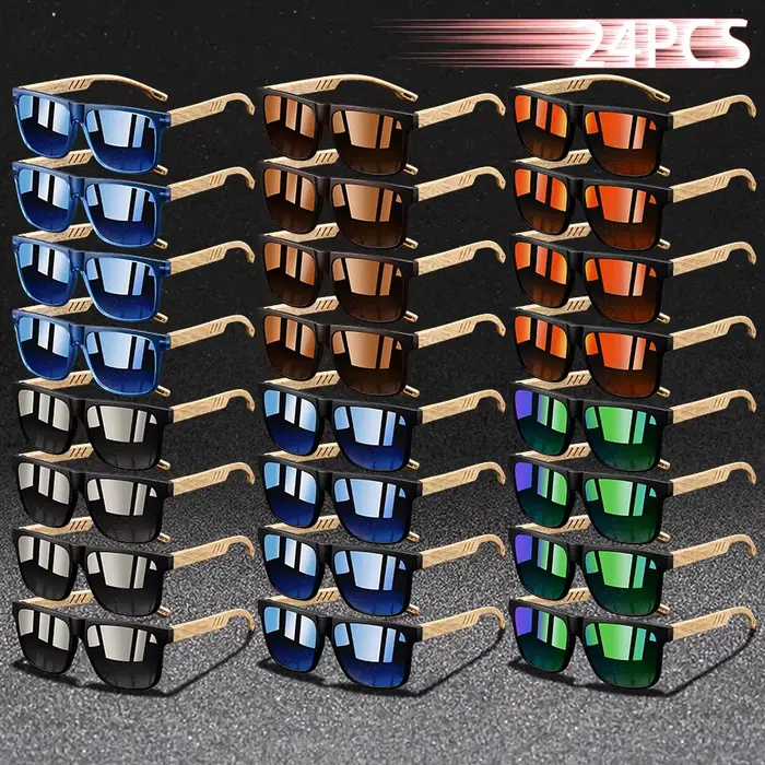 24 paires de lunettes de soleil carrées classiques pour hommes et femmes, pour la conduite, la pêche