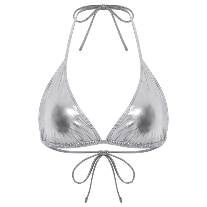 Maillot de bain bikini pour femme, haut de soutien-gorge métallique brillant, à nouer, col licou, Tr