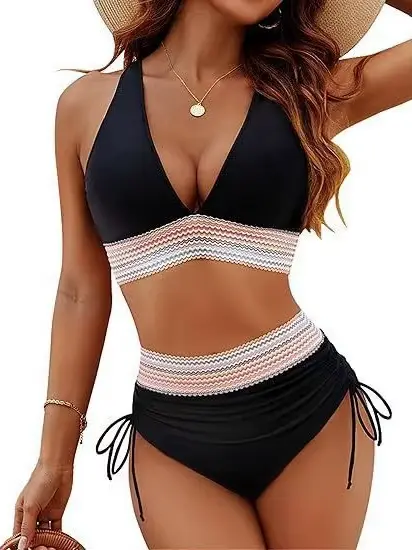 Maillots de bain bikini pour femmes 2026 – Maillot de bain moulant dos nu couleur unie sexy décolleté en V profond – Vêtements de bain pour femmes